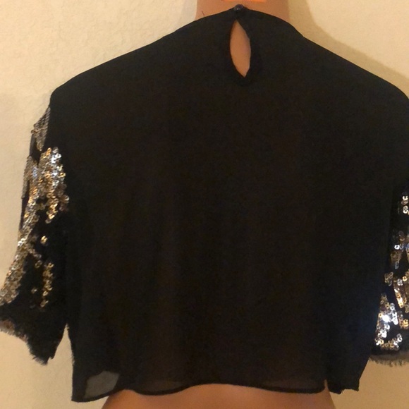 FURY Black Semi Sheer Silver Sequin Crop Top - Picture 5 of 8